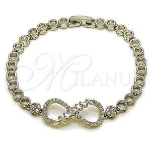 White Gold Filled Bracelet — Fancy Bracelet Infinite and Baguette Design with White — main product view — SKU 165856 | Oro Laminado Blanco brazalete — elegante Bracelet Infinite and Baguette diseño with blanco — SKU 165856