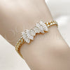 Oro Laminado Fancy Bracelet, Gold Filled Style Bow and Miami Cuban Design, with White Cubic Zirconia and White Micro Pave, Polished, Golden Finish, 03.130.0023.08 (Thickness, 8 Inches Length)