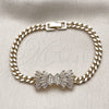 Oro Laminado Fancy Bracelet, Gold Filled Style Bow and Miami Cuban Design, with White Cubic Zirconia and White Micro Pave, Polished, Golden Finish, 03.130.0023.08 (Thickness, 8 Inches Length)