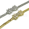 Oro Laminado Fancy Bracelet, Gold Filled Style Bow and Miami Cuban Design, with White Cubic Zirconia and White Micro Pave, Polished, Golden Finish, 03.130.0023.08 (Thickness, 8 Inches Length)
