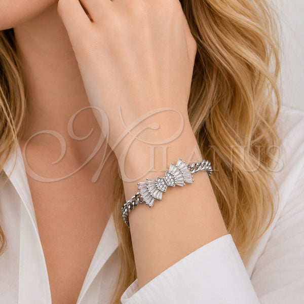 White Gold Filled Bracelet — Fancy Bracelet Bow and Miami Cuban Design with — alternate product view — SKU 165858 | Oro Laminado Blanco brazalete — elegante Bracelet Bow and Miami Cuban diseño with — SKU 165858