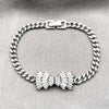 Rhodium Gold Filled Fancy Bracelet, Bow and Miami Cuban Design, with White Cubic Zirconia and White Micro Pave, Polished, Rhodium Finish, 03.130.0023.1.08 (Thickness, 8 Inches Length)