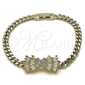 White Gold Filled Bracelet — Fancy Bracelet Bow and Miami Cuban Design with — main product view — SKU 165858 | Oro Laminado Blanco brazalete — elegante Bracelet Bow and Miami Cuban diseño with — SKU 165858