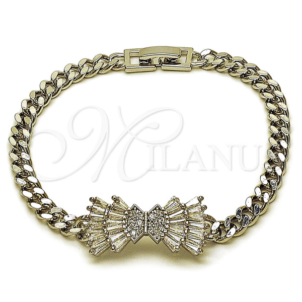 White Gold Filled Bracelet — Fancy Bracelet Bow and Miami Cuban Design with — main product view — SKU 165858 | Oro Laminado Blanco brazalete — elegante Bracelet Bow and Miami Cuban diseño with — SKU 165858