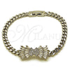 Rhodium Gold Filled Fancy Bracelet, Bow and Miami Cuban Design, with White Cubic Zirconia and White Micro Pave, Polished, Rhodium Finish, 03.130.0023.1.08 (Thickness, 8 Inches Length)