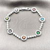 Rhodium Gold Filled Tennis Bracelet, Cluster Design, with Multicolor and White Cubic Zirconia, Polished, Rhodium Finish, 03.130.0024.07 (Thickness, 8 Inches Length)