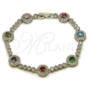 White Gold Filled Bracelet — Tennis Bracelet Cluster Design with Multicolor and White — main product view — SKU 165859 | Oro Laminado Blanco brazalete — Tennis Bracelet Cluster diseño with Multicolor and blanco — SKU 165859