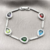 Rhodium Gold Filled Tennis Bracelet, Teardrop and Cluster Design, with Multicolor and White Cubic Zirconia, Polished, Rhodium Finish, 03.266.0050.4.07 (Thickness, 7 Inches Length)
