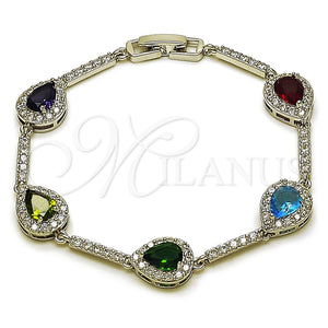 White Gold Filled Bracelet — Tennis Bracelet Teardrop and Cluster Design with Multicolor — main product view — SKU 165860 | Oro Laminado Blanco brazalete — Tennis Bracelet Teardrop and Cluster diseño with Multicolor — SKU 165860