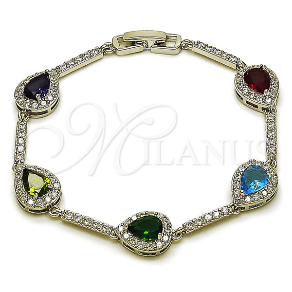 White Gold Filled Bracelet — Tennis Bracelet Teardrop and Cluster Design with Multicolor — main product view — SKU 165860 | Oro Laminado Blanco brazalete — Tennis Bracelet Teardrop and Cluster diseño with Multicolor — SKU 165860