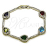 Rhodium Gold Filled Tennis Bracelet, Teardrop and Cluster Design, with Multicolor and White Cubic Zirconia, Polished, Rhodium Finish, 03.266.0050.4.07 (Thickness, 7 Inches Length)