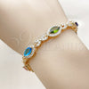 Oro Laminado Tennis Bracelet, Gold Filled Style Hugs and Kisses and Cluster Design, with Multicolor and White Cubic Zirconia, Polished, Golden Finish, 03.130.0025.07 (Thickness, 7 Inches Length)
