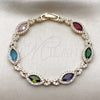 Oro Laminado Tennis Bracelet, Gold Filled Style Hugs and Kisses and Cluster Design, with Multicolor and White Cubic Zirconia, Polished, Golden Finish, 03.130.0025.07 (Thickness, 7 Inches Length)