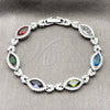 Rhodium Gold Filled Tennis Bracelet, Hugs and Kisses and Cluster Design, with Multicolor and White Cubic Zirconia, Polished, Rhodium Finish, 03.130.0025.1.07 (Thickness, 7 Inches Length)