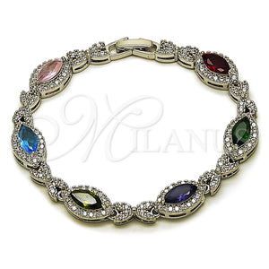 White Gold Filled Bracelet — Tennis Bracelet Hugs and Kisses and Cluster Design — main product view — SKU 165864 | Oro Laminado Blanco brazalete — Tennis Bracelet Hugs and Kisses and Cluster diseño — SKU 165864