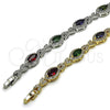 Rhodium Gold Filled Tennis Bracelet, Hugs and Kisses and Cluster Design, with Multicolor and White Cubic Zirconia, Polished, Rhodium Finish, 03.130.0025.1.07 (Thickness, 7 Inches Length)