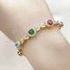 Oro Laminado Tennis Bracelet, Gold Filled Style Cluster and Hugs and Kisses Design, with Multicolor and White Cubic Zirconia, Polished, Golden Finish, 03.130.0026.07 (Thickness, 7 Inches Length)