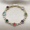 Oro Laminado Tennis Bracelet, Gold Filled Style Cluster and Hugs and Kisses Design, with Multicolor and White Cubic Zirconia, Polished, Golden Finish, 03.130.0026.07 (Thickness, 7 Inches Length)