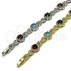 Oro Laminado Tennis Bracelet, Gold Filled Style Cluster and Hugs and Kisses Design, with Multicolor and White Cubic Zirconia, Polished, Golden Finish, 03.130.0026.07 (Thickness, 7 Inches Length)