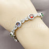 Rhodium Gold Filled Tennis Bracelet, Hugs and Kisses and Cluster Design, with Multicolor and White Cubic Zirconia, Polished, Rhodium Finish, 03.130.0026.1.07 (Thickness, 7 Inches Length)