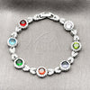 Rhodium Gold Filled Tennis Bracelet, Hugs and Kisses and Cluster Design, with Multicolor and White Cubic Zirconia, Polished, Rhodium Finish, 03.130.0026.1.07 (Thickness, 7 Inches Length)