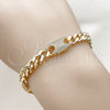 Oro Laminado Fancy Bracelet, Gold Filled Style Puff Mariner and Miami Cuban Design, with White Cubic Zirconia, Polished, Golden Finish, 03.130.0028.07 (Thickness, 7 Inches Length)