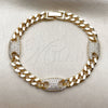 Oro Laminado Fancy Bracelet, Gold Filled Style Puff Mariner and Miami Cuban Design, with White Cubic Zirconia, Polished, Golden Finish, 03.130.0028.07 (Thickness, 7 Inches Length)
