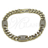 Rhodium Gold Filled Fancy Bracelet, Puff Mariner and Miami Cuban Design, with White Cubic Zirconia, Polished, Rhodium Finish, 03.130.0028.1.07 (Thickness, 7 Inches Length)