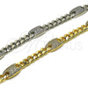 Rhodium Gold Filled Fancy Bracelet, Puff Mariner and Miami Cuban Design, with White Cubic Zirconia, Polished, Rhodium Finish, 03.130.0028.1.07 (Thickness, 7 Inches Length)