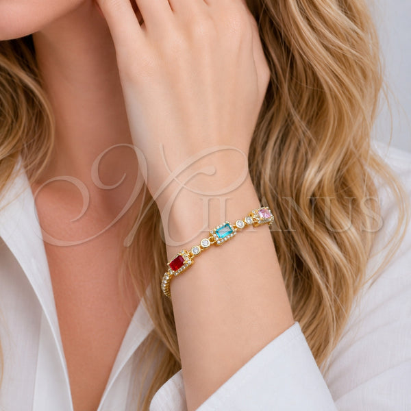 Gold Filled Bracelet — Fancy Bracelet Cluster and Baguette Design with Multicolor — alternate product view — SKU 165870 | Oro Laminado brazalete — elegante Bracelet Cluster and Baguette diseño with Multicolor — SKU 165870