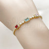 Oro Laminado Fancy Bracelet, Gold Filled Style Cluster and Baguette Design, with Multicolor and White Cubic Zirconia, Polished, Golden Finish, 03.130.0029.07 (02 MM Thickness, 7 Inches Length)