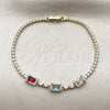 Oro Laminado Fancy Bracelet, Gold Filled Style Cluster and Baguette Design, with Multicolor and White Cubic Zirconia, Polished, Golden Finish, 03.130.0029.07 (02 MM Thickness, 7 Inches Length)