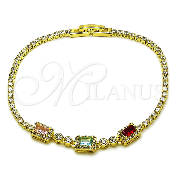 Gold Filled Bracelet — Fancy Bracelet Cluster and Baguette Design with Multicolor — main product view — SKU 165870 | Oro Laminado brazalete — elegante Bracelet Cluster and Baguette diseño with Multicolor — SKU 165870