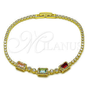 Gold Filled Bracelet — Fancy Bracelet Cluster and Baguette Design with Multicolor — main product view — SKU 165870 | Oro Laminado brazalete — elegante Bracelet Cluster and Baguette diseño with Multicolor — SKU 165870