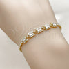 Oro Laminado Fancy Bracelet, Gold Filled Style Cluster and Baguette Design, with White Cubic Zirconia, Polished, Golden Finish, 03.130.0030.07 (02 MM Thickness, 7 Inches Length)