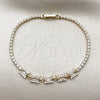 Oro Laminado Fancy Bracelet, Gold Filled Style Cluster and Baguette Design, with White Cubic Zirconia, Polished, Golden Finish, 03.130.0030.07 (02 MM Thickness, 7 Inches Length)