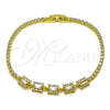 Oro Laminado Fancy Bracelet, Gold Filled Style Cluster and Baguette Design, with White Cubic Zirconia, Polished, Golden Finish, 03.130.0030.07 (02 MM Thickness, 7 Inches Length)