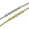 Oro Laminado Fancy Bracelet, Gold Filled Style Cluster and Baguette Design, with White Cubic Zirconia, Polished, Golden Finish, 03.130.0030.07 (02 MM Thickness, 7 Inches Length)