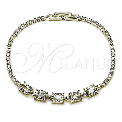 Rhodium Gold Filled Fancy Bracelet, Cluster and Baguette Design, with White Cubic Zirconia, Polished, Rhodium Finish, 03.130.0030.1.07 (02 MM Thickness, 7 Inches Length)