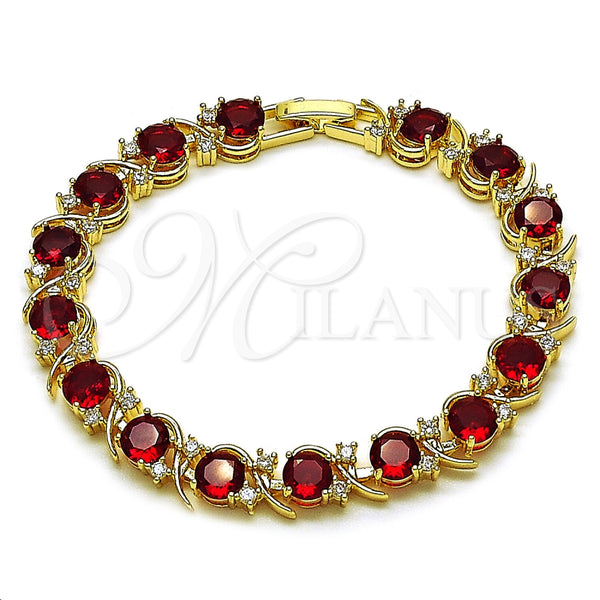 Gold Filled Bracelet — Tennis Bracelet with Garnet and White Cubic Zirconia — main product view — SKU 165879 | Oro Laminado brazalete — Tennis Bracelet with Garnet and blanco Cubic Zirconia — SKU 165879