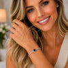 Rhodium Gold Filled Fancy Bracelet, Cluster Design, with Sapphire Blue and White Cubic Zirconia, Polished, Rhodium Finish, 03.130.0033.07 (Thickness, 7 Inches Length)