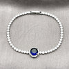 Rhodium Gold Filled Fancy Bracelet, Cluster Design, with Sapphire Blue and White Cubic Zirconia, Polished, Rhodium Finish, 03.130.0033.07 (Thickness, 7 Inches Length)