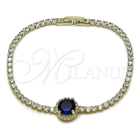 Rhodium Gold Filled Fancy Bracelet, Cluster Design, with Sapphire Blue and White Cubic Zirconia, Polished, Rhodium Finish, 03.130.0033.07 (Thickness, 7 Inches Length)