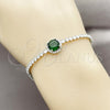 Rhodium Gold Filled Fancy Bracelet, Cluster Design, with Green and White Cubic Zirconia, Polished, Rhodium Finish, 03.130.0033.1.07 (Thickness, 7 Inches Length)