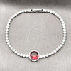 Rhodium Gold Filled Fancy Bracelet, Cluster Design, with Ruby and White Cubic Zirconia, Polished, Rhodium Finish, 03.130.0033.2.07 (Thickness, 7 Inches Length)