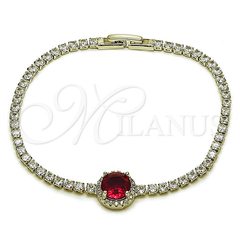 Rhodium Gold Filled Fancy Bracelet, Cluster Design, with Ruby and White Cubic Zirconia, Polished, Rhodium Finish, 03.130.0033.2.07 (Thickness, 7 Inches Length)