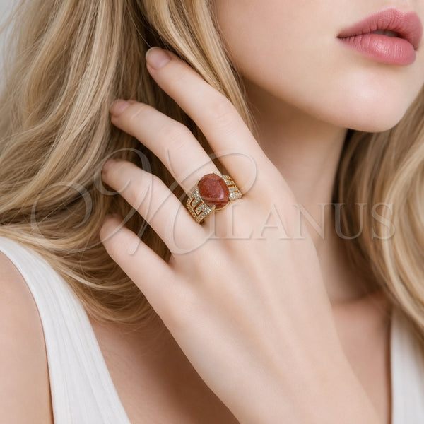 Gold Filled Ring — Multi Stone Ring Greek Key Design with Brown — alternate product view — SKU 165892 | Oro Laminado anillo — Multi Stone Ring Greek Key diseño with Brown — SKU 165892