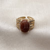 Oro Laminado Multi Stone Ring, Gold Filled Style Greek Key Design, with Brown Goldstone Venturina and White Cubic Zirconia, Polished, Golden Finish, 01.210.0134 (One size fits all)