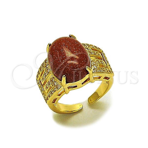 Gold Filled Ring — Multi Stone Ring Greek Key Design with Brown — main product view — SKU 165892 | Oro Laminado anillo — Multi Stone Ring Greek Key diseño with Brown — SKU 165892