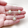 Oro Laminado Earring and Pendant Adult Set, Gold Filled Style Cluster Design, with Ivory Pearl and White Micro Pave, Polished, Golden Finish, 10.379.0112